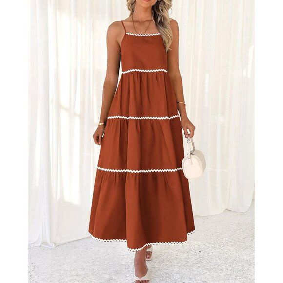 Elegant Backless Boho A-Line Sundress with Pleated Details - Maxi Length - Picture 2 of 6